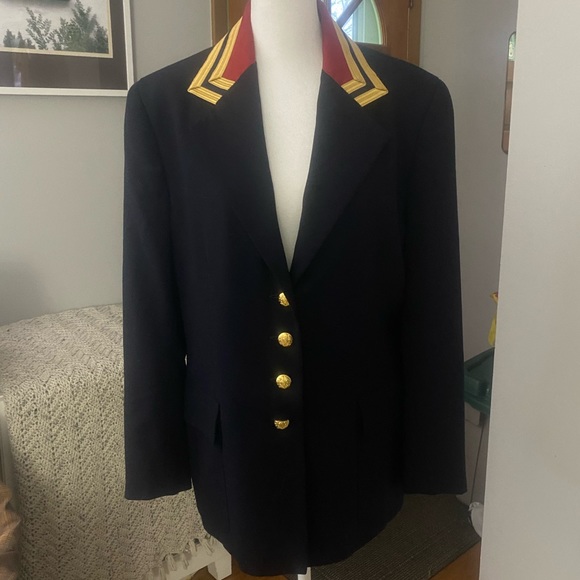 Ralph Lauren Purple Label vintage navy blazer women’s sz 8 gold and red detail - Picture 2 of 7